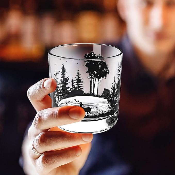 Old Fashioned Whiskey Glasses, Stemless Wine Glasses with Gift Box, 10Oz Rocks Glass for Scotch Cocktail Bourbon Vodka Liquor, Unique Gifts for Dad, Husband, Father's Day, Anniversary