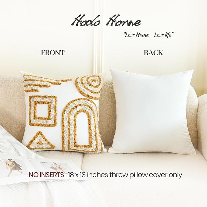 HOdo Home 2PCS Pillow Covers-Throw Pillow Cover,Tufted Boho Jacquard Pillow Covers,Farmhouse Decorative Pillow Cover,Pillow Cases for Couch,Sofa,Bed,Chair,Living Room,Home Decor(18x18inch )