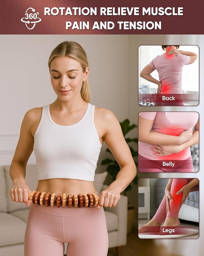 ONUEMP Wood Therapy Massage Tools, Wooden Bend Waist Thigh Massager & Muscle Roller Stick, Maderoterapia Colombiana Kit for Lymphatic Drainage, Anti Cellulite, Body Contouring/Shaping, Deep Tissue