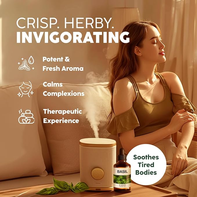 Kukka Basil Essential Oil for Diffusers - 4 Fl Oz - 100% Pure Natural Basil Oil for Skin & Aromatherapy Scent Massage Candles & Soaps Making Scent