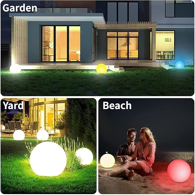 infray 12-Inch LED Ball Light, Solar Rechargeable Globe Light Color Changing Solar Globe Lamp IP67 Waterproof Outdoor Garden RGB Orb Light for Patio Pool Yard Bar Party Decorative Lighting