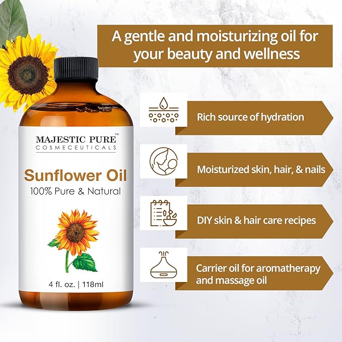 Majestic Pure Sunflower Essential Oil with Glass Dropper - Huge 4 Fl Oz - 100% Pure and Natural Black Pepper Oil - Premium Grade Essential Oils for Diffuser, Aromatherapy, Soap and Candle Making