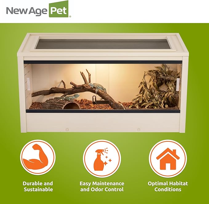 New Age Pet ECOFLEX 36" Mojave Reptile Lounge -Durable Wood Plastic Composite Habitat with Ventilation, Removable Glass Doors & Lock, Easy Assembly, for Tortoises, Snakes, Iguanas