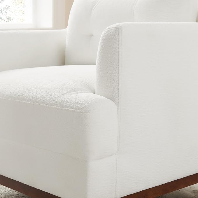 Modern Accent Chair with Terry Fabric, Upholstered Armchair with Spring Package Cushion & Solid Wood Frame, Comfy Lounge Chair for Living Room, Bedroom, or Reading Corner, Terry, White