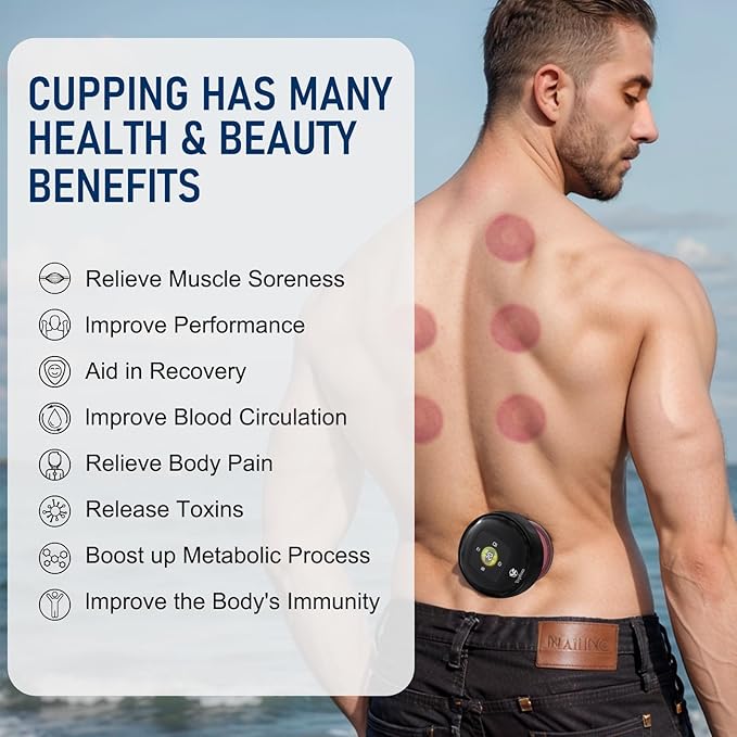 5-in-1 Smart Dynamic Cupping Set, 20 Levels Cupping Kit for Massage Therapy with Red Ligh-t Therapy&Heat Penetrates for Targeted Pain Relief, Knots, Aches, Muscle Soreness - 2Pcs(Black&Black)