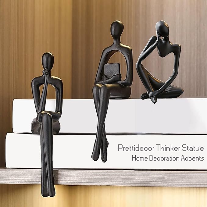 Home Decor Thinker Statue Accents, Set of 3 Thinker Sculptures Office Decor Modern Abstract Resin Decoration on Shelf Table Desk for Living Room Office Bedroom (Large Black)