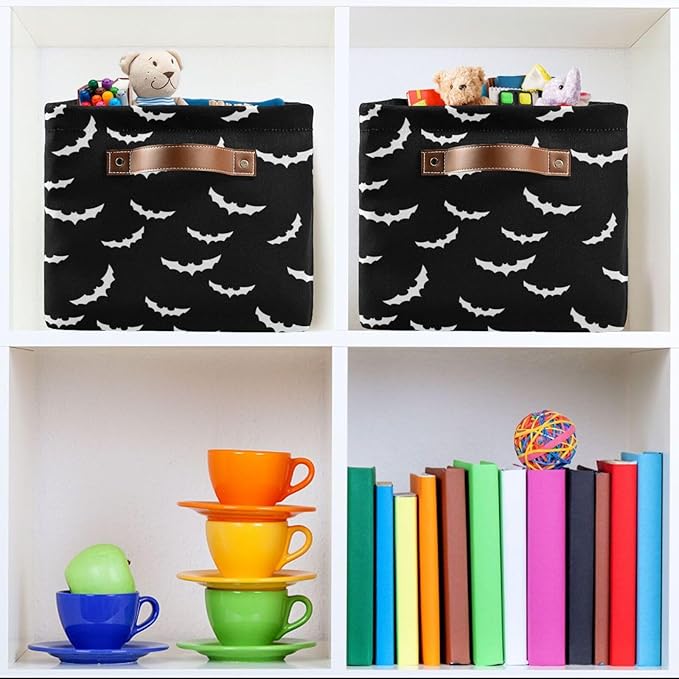 Storage Basket Bin Bats Halloween Goth Organizer Basket Collapsible Shelf Basket Cube with handle for Nursery Bedroom Bathroom