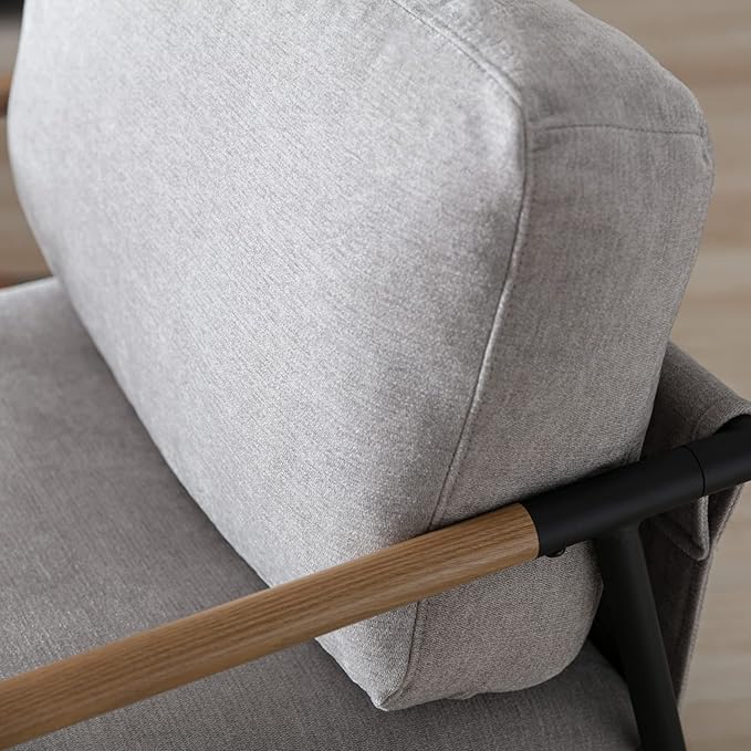 Mid-Century Accent Chair Set of 2, Soft Armchair Chenille Fabric Lounge Chair with Black Metal Legs, Upholstered Leisure Chair for Living Room Bedroom Reception Room, Grey