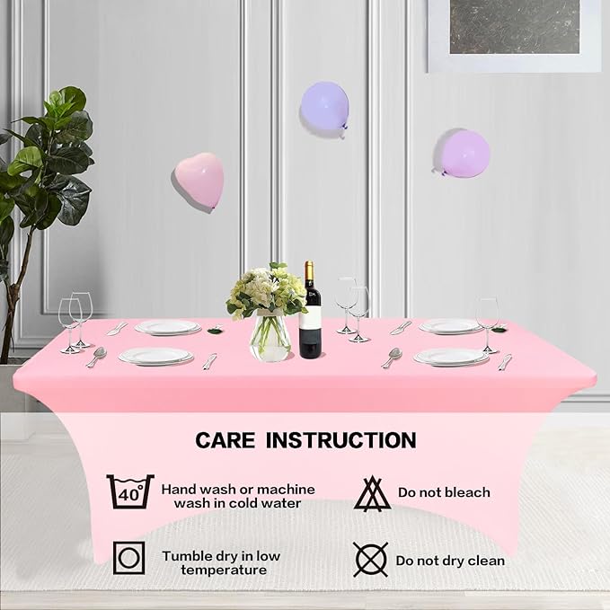 IVAPUPU 2 Pack 6FT Table Cloth for Rectangular Fitted Events Stretch Pink Table Covers Washable Spandex Tablecloth Protector for Party, Wedding, Cocktail, Banquet, Festival