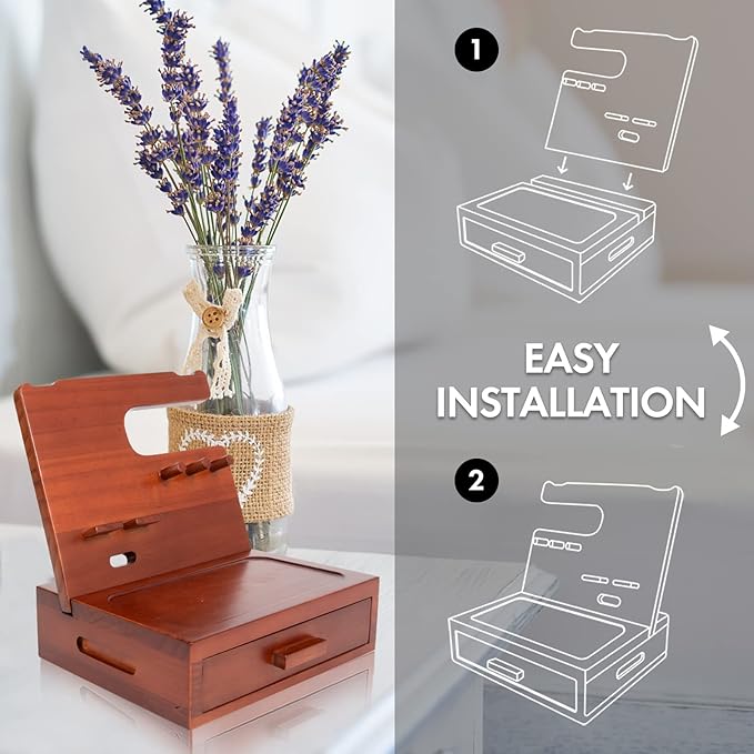 Solid Wood Nightstand Organizer by SolaJoy, Docking Station, Gifts for Men, Made of Cedar, Versatile Bedside Table Organizer for Cellphone, Watch, Headphone, Keys Walnut Wood