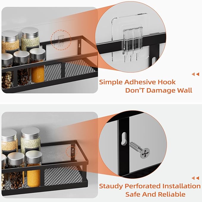 Over The Door Pantry Organizer, 8 Pack Spice Rack Wall Mounted & Hanging Storage Baskets Organizer Wall Mount, Large Capacity Metal Spice Shelf for Kitchen Cabinet, Bathroom, Shower, Home Decor