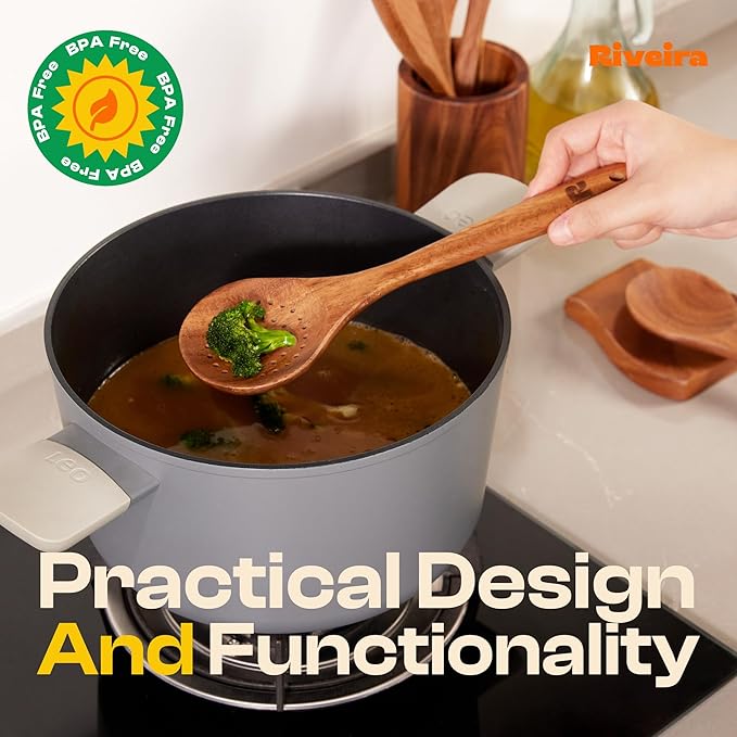 Riveira Walnut Wooden Spoons for Cooking Set of 9 – Natural Walnut Wooden Cooking Utensils, Wooden Spatula, Wooden Spoon - Premium Quality Wooden Utensil Set for Non-Toxic Cooking