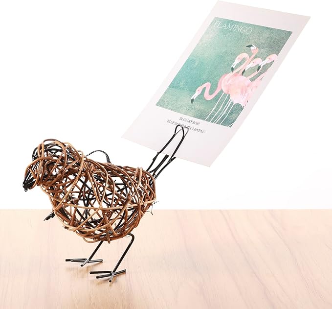 Natural Farmhouse Decor Set of 3 - Handwoven Rattan Bird Statue Table Decor, Multi-Pose Shelf & Mantel Accents