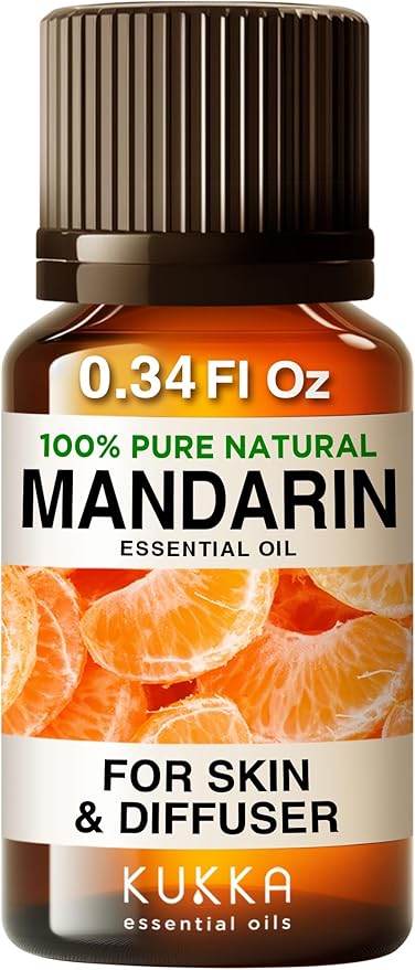 Kukka Mandarin Essential Oil for Diffuser Skin - 0.34 Fl Oz - 100% Pure Natural, Fresh & Citrusy Scent for Aromatherapy,Candle, Bath Bomb & Soap Making Scent DIY