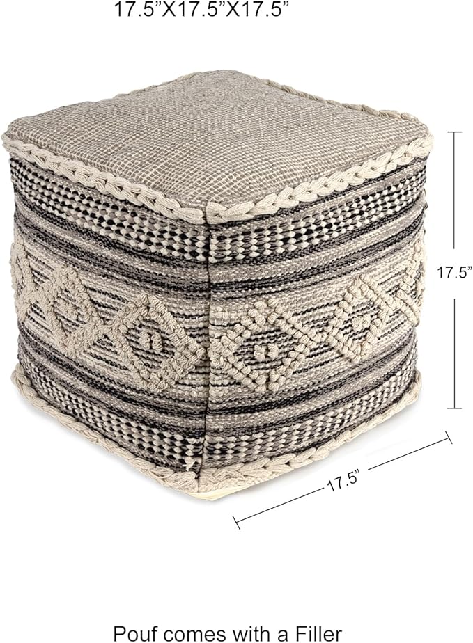 REDEARTH · Tufted Pouf Ottoman with Filler Textured Storage Cube Bean Bag Pouffe Footrest for Living Room, Bedroom, Nursery, Kidsroom; 100% Cotton (17.5"X17.5"X17.5", Diamond Virgule)