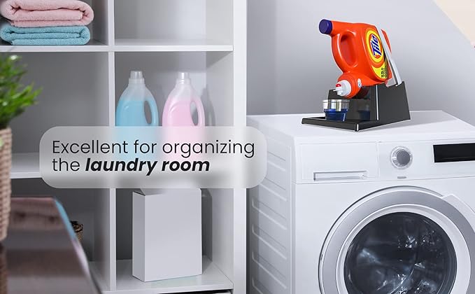 TidyFriend No-Spill 2 Pk Liquid Laundry Detergent Dispenser Holder, Laundry Soap Dispenser Holder with Drip Tray for Laundry Room Organization (No Strap, Black)