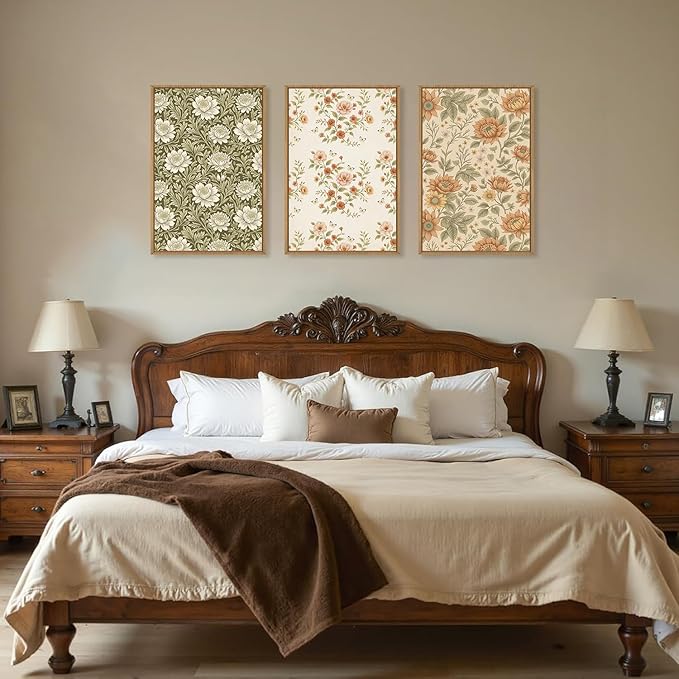 Celestdeco Vintage Pastoral Floral Framed Canvas Wall Art Set, Boho Colorful Flower Wall Decor, Peony Wildflower Wall Painting, Retro Botanical Art Prints for Living Room, Bedroom, Office - 24"X36"X3