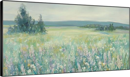 SIGNWIN 36"x60" Extra Large Framed Wall Art Wildflower Meadow Landscape Soft Pastel Nature Illustration for Home Living Room Bedroom Decor (Frame Assembly Required)