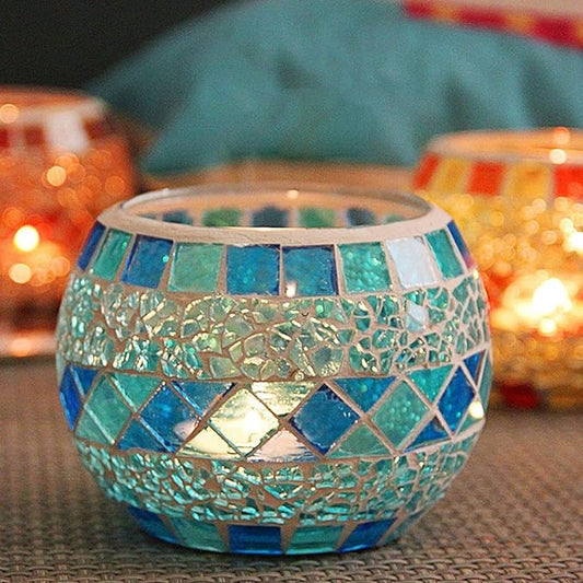Votive Candle Holder Tea Lights - Glass Candle Holders, Mosaic Tealight Candle Holder, Candle Jar Cup for Wedding Centerpiece Party Table Decorations, Valentines Day Decor