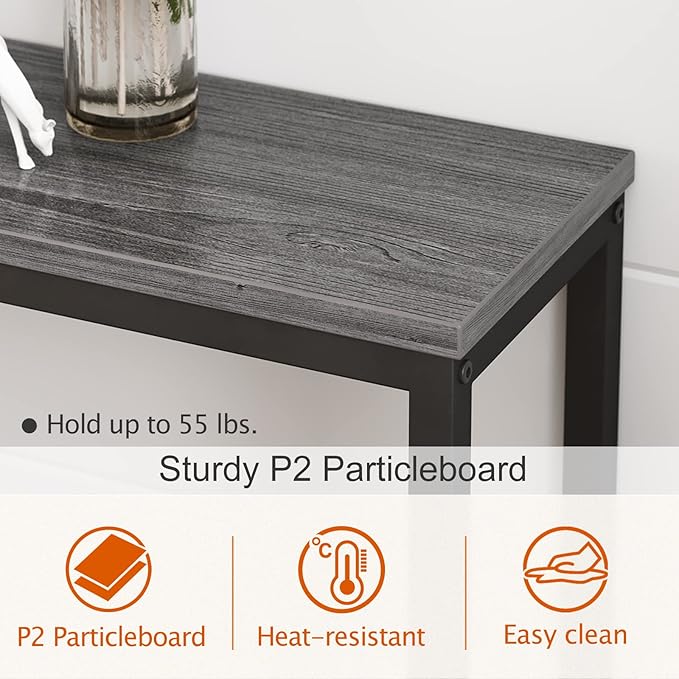 SUPERJARE 70 Inch Console Table with Outlet, Sofa Table with Charging Station, Narrow Entryway Hallway Table, Behind Couch Table, for Living Room, Charcoal Gray