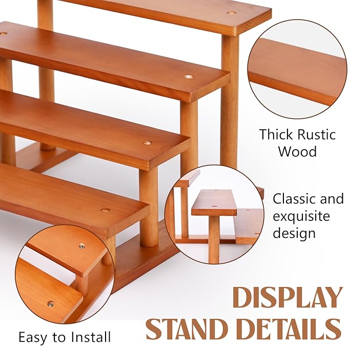 4 Tier Wooden Display Riser Stand Perfume Organizer, Dessert Table Display Set, Solid Wood Food Display Stands for Party, Bamboo Rustic Solid Wood Shelf for Cupcakes, Perfume, Cologne, Spiece
