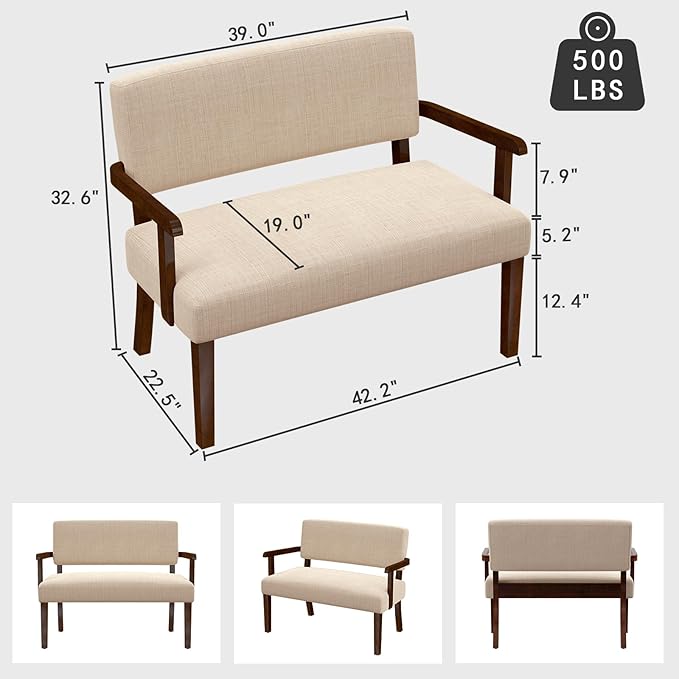 Accent Chair 2 Seat, Arm Chairs with Soft Seat and Armrests for Living Room, Love seat for Dining, Reading, and Waiting Rooms (Beige)