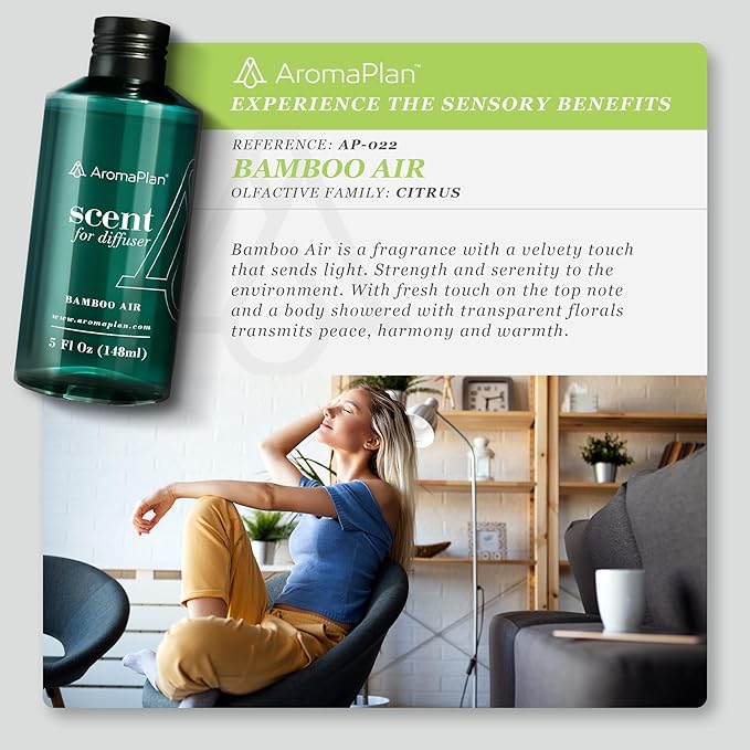 Aromaplan Hotel Scents Bamboo Air 5 Fl Oz (148ml), Home Luxury Aroma & Hotel Fragrance Diffuser Oil- Hotel Diffuser Oil for Aromatherapy- USA Made, Bigger Bottle, Bolder Aroma & Longer Lasting