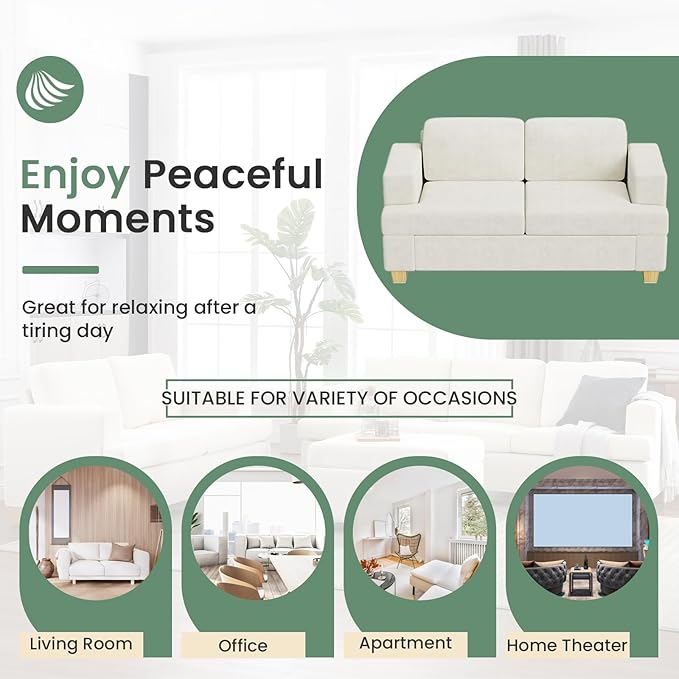 Sofa, 3 Piece Set Comfy Sofa, Loveseat & 2 3-Seater Couch with Deep Seats for Living Room, Modern Sleeper Couch, Beige Chenille