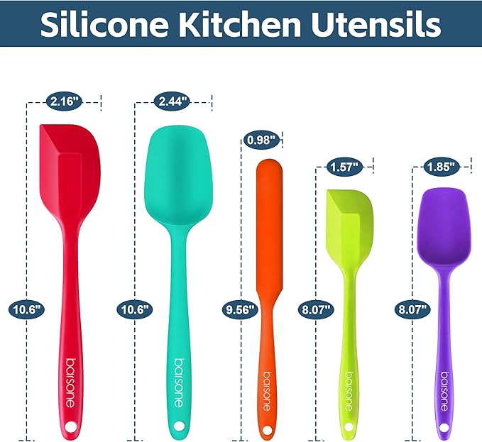 Barsone 5-Piece Silicone Spatula Set( Heat Resistant 446°F Food Grade BPA Free, Nonstick Cookware Safe Dishwasher Safe Kitchen Tools for Baking, Cooking, Stirring, Multicolor)