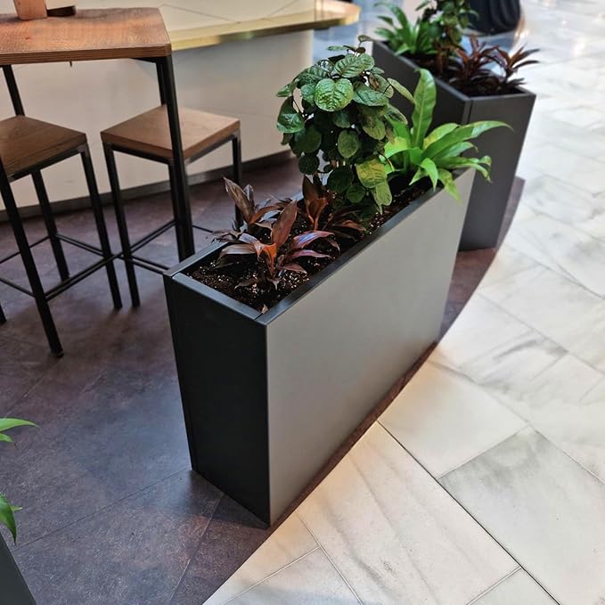 Galvanized Steel Metallic Heavy Planter for Outdoor Plants Metal Outdoor Planter Spliced Flower Box with Partitions for Outside,Indoor,Garden (Black, 24 * 12 * 24)