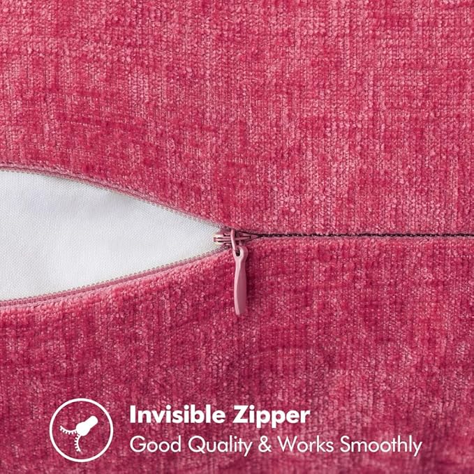 MIULEE Pack of 2 Couch Throw Pillow Covers 18x18 Inch Hot Pink Farmhouse Decorative Pillow Covers with Stitched Edge Soft Chenille Solid Dyed Spring Pillow Covers for Sofa Bed Living Room