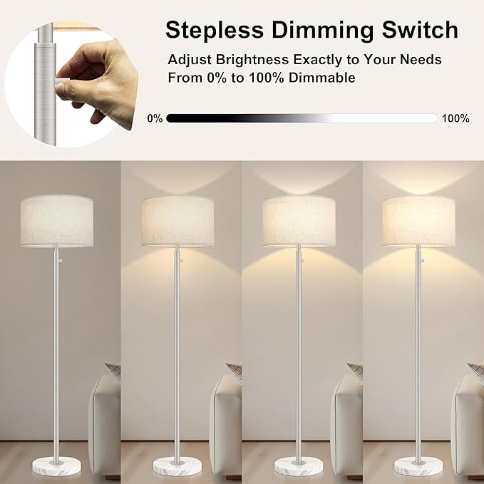 Floor Lamp for Living Room,Dimmable Gold Floor Lamp,Modern Standing Lamp with Marble Base,Tall Standing Lamp for Bedroom, Reading,Office & Kids' Room,LED Bulb Included(Brown)