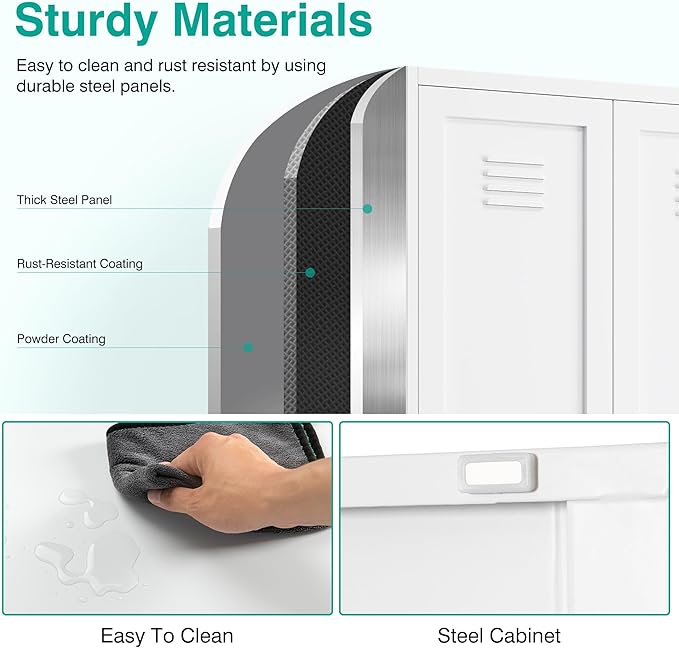 SISESOL Metal Storage Cabinet with Doors and Shelves,White Storage Cabinet with Leg & Vent Hole,Food Pantry Cabinets,5 Tier Metal Pantry,Tall Large Cupboard for Home,Kitchen,Dining/Living/Laundry Room