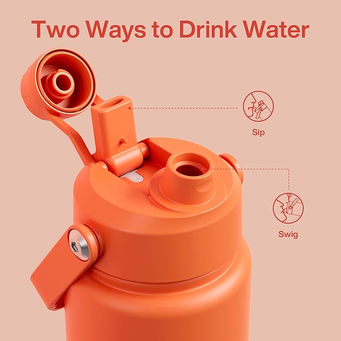 Insulated Water Bottle with Straw Stainless Steel Water Bottle, Leak-Proof, BPA-Free, Double Wall Vacuum Keeps Cold for 24 Hours for Sports, Travel, School (32 oz, Moderate Orange)