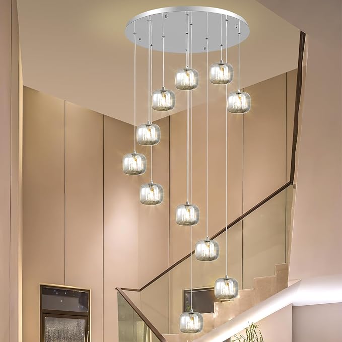 Flush Mount Chandelier,Crystal Pendant Light with 12 G9 LED Bulbs,Chandelier Hanging Flush Mount Lighting Fixtures for Spiral Staircase,Foyer,Entryway,Living Room(12 Lights,3000K)