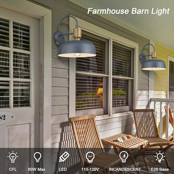 Outdoor Barn Light Gooseneck Barn Light, Farmhouse Exterior Wall Mount Light Vintage Wall Lighting Fixture Industrial Sconce Lantern for Porch, Entryway, Garage, Blue, 1 Pack