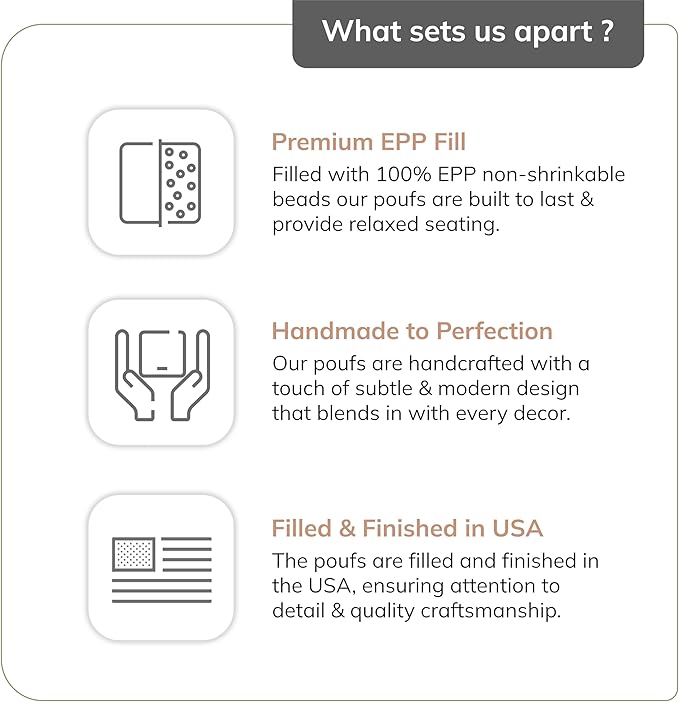 Anji Mountain 22"x22"x16" Handmade & Handcrafted Ottoman Pouf Comfortable Pouf Ottoman Foot Rest & Home Décor Accent for Living Room, Bedroom, Nursery, Kids Room, Patio