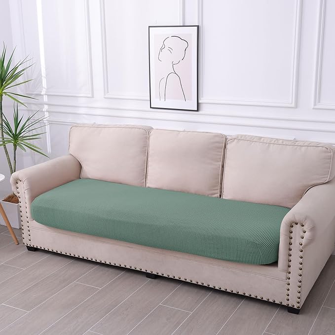 hyha Waterproof Couch Cushion Covers for Pets, Non Slip Sofa Seat Cover for Dogs Washable, Soft Thick Stretch Jacquard Fabric, Sofa Slipcovers with Elastic Bottom (1 Piece for Large, Green)