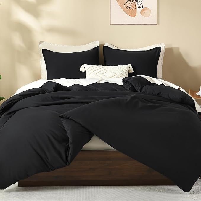 Litanika Oversized King Comforters Black Super King Size, 3 Pieces Lightweight Solid Bedding Comforter Set, All Season Fluffy Bed Set (120x120In Comforter & 2 Pillowcases)