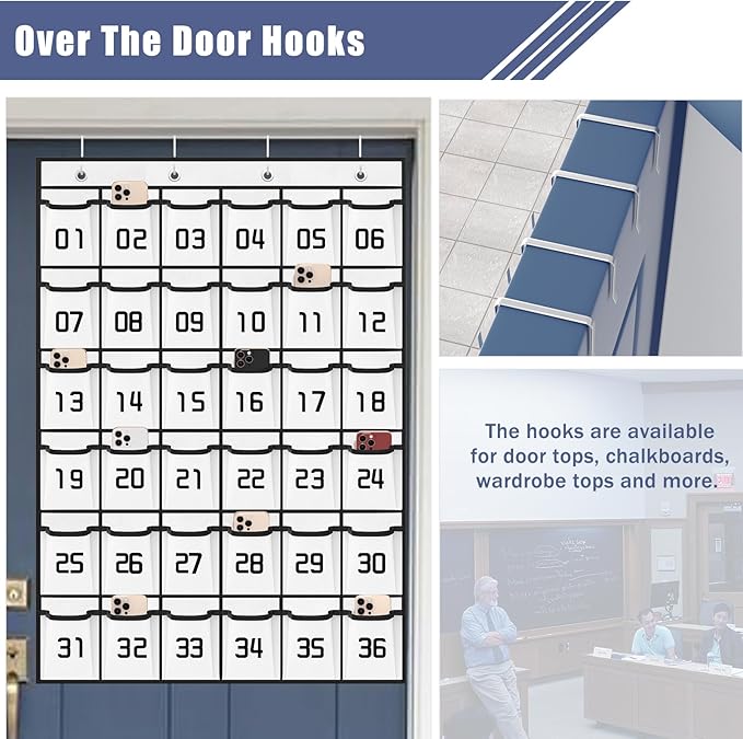 Loghot Classroom Accessories Closet Pocket Chart for Cell Phones Holder Wall Door Hanging Organizer (36 Pockets White)