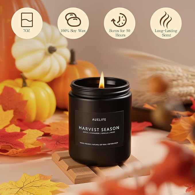 Fall Candle - Harvest Season Scented Candles, Fall Soy Candle for Home Decor, 7 oz Natural Soy Wax – Long-Lasting Autumn Candles, Aromatherapy Gift for Women & Thanksgiving, 7oz