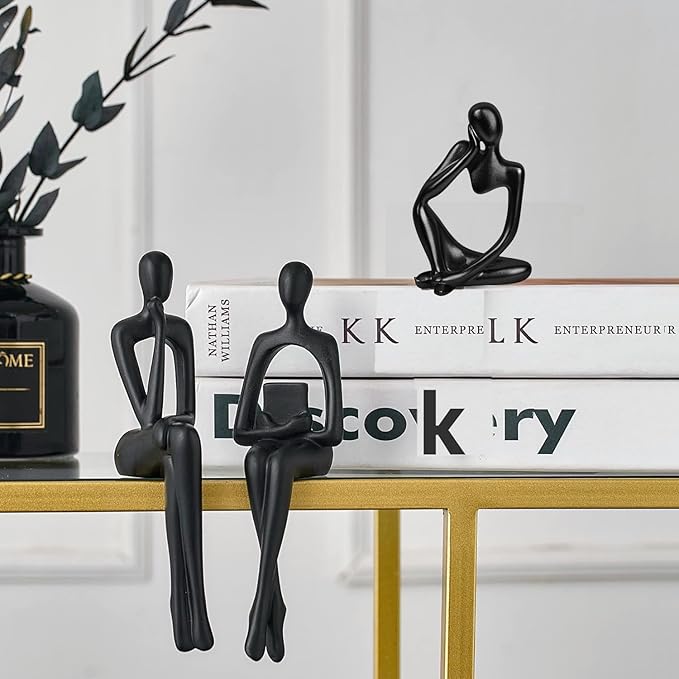 Home Decor Thinker Statue Accents, Set of 3 Thinker Sculptures Office Decor Modern Abstract Resin Decoration on Shelf Table Desk for Living Room Office Bedroom (Small Black)