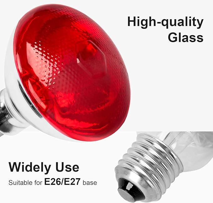 Infrared Bulb Heat Lamp, Red Light Therapy Heat Bulbs, Infrared Light Bulb for Body Suitable for E26/E27 Socket