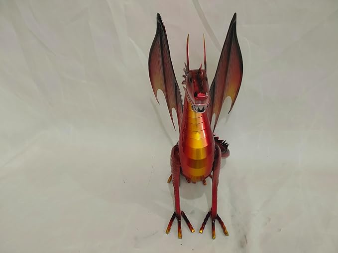 Decorative Red Dragon Figurine, Crackle The Dragon Statue, Patio Garden Porch Courtyard Decor