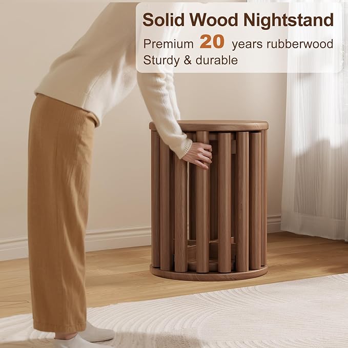 Stackable Stools Set of 4,4-in-1 Wood Stool,Round Wooden Stools with Anti-Slip Foot Pads for Kitchen,Bedroom,Living Room,Bar,No Assembly Required Durable and Space-Saving Design,18 inch (Walnut)