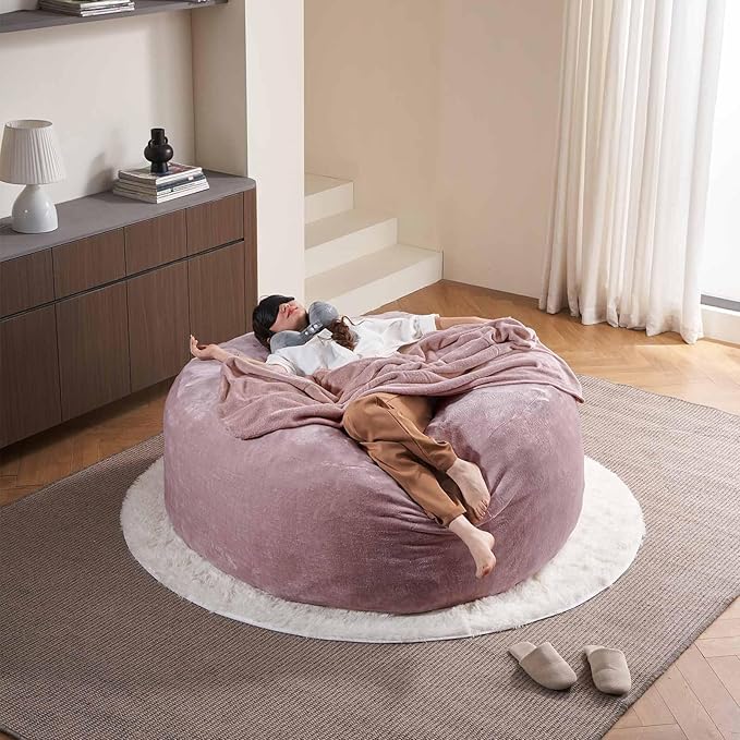 6FT,Oversized Bean Bag Chairs for Adults,Giant beanbag with Filler Included,Fluffy Memory Foam,Soft and Comfy Corduroy Fabric,Gaming Chairs Suitable for Living Room and Bedroom (Pink, 6 Foot)