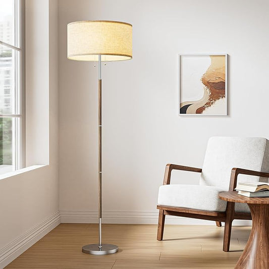 2-Light Floor Lamp, Mid Century Floor Lamp with Beige Lampshade, Standing Lamp Tall Lamp for Living Room Bedroom, 3 Color Temperatures 9W Bulb Include