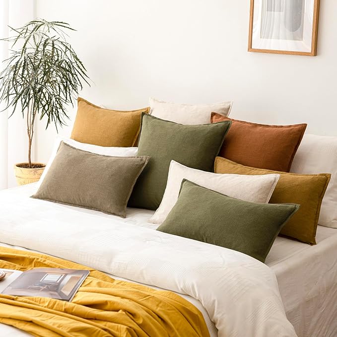 Foindtower Pack of 2, Decorative Linen Soild Throw Pillow Covers Soft Accent Cushion Case Boho Farmhouse Pillowcase for Couch Sofa Bedroom Living Room Home Decor 22 x 22 Inch Light Brown