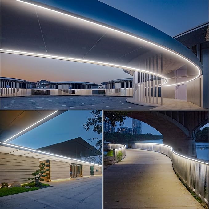 GZBtech Flexible LED Neon Rope Lights 33FT,AC 110-120V Waterproof Strip Light, 120 LEDs/M Cuttable Connectable Neon Lighting for Indoor Outdoor Home Decor/Commercial Building Use-Cold White 10M