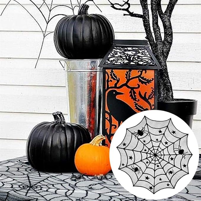 40 Inch Round Spider Web Lace Table Topper Black Halloween Spider Web Tablecloth Party Decoration